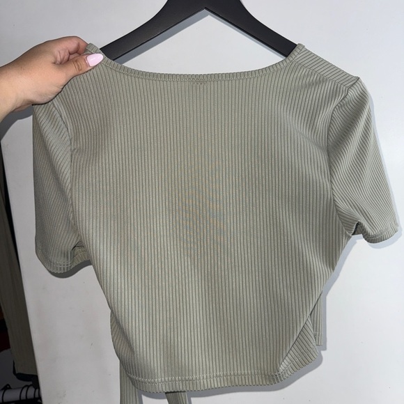 2/$15 SHEIN Ribbed Wrap Top in Green - Picture 3 of 4